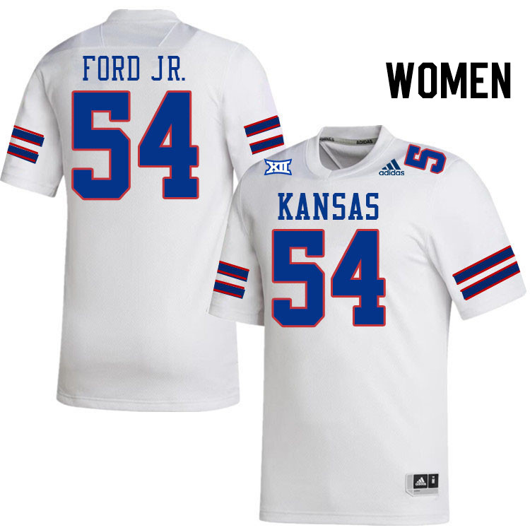 Women #54 Michael Ford Jr. Kansas Jayhawks College Football Jerseys Stitched Sale-White